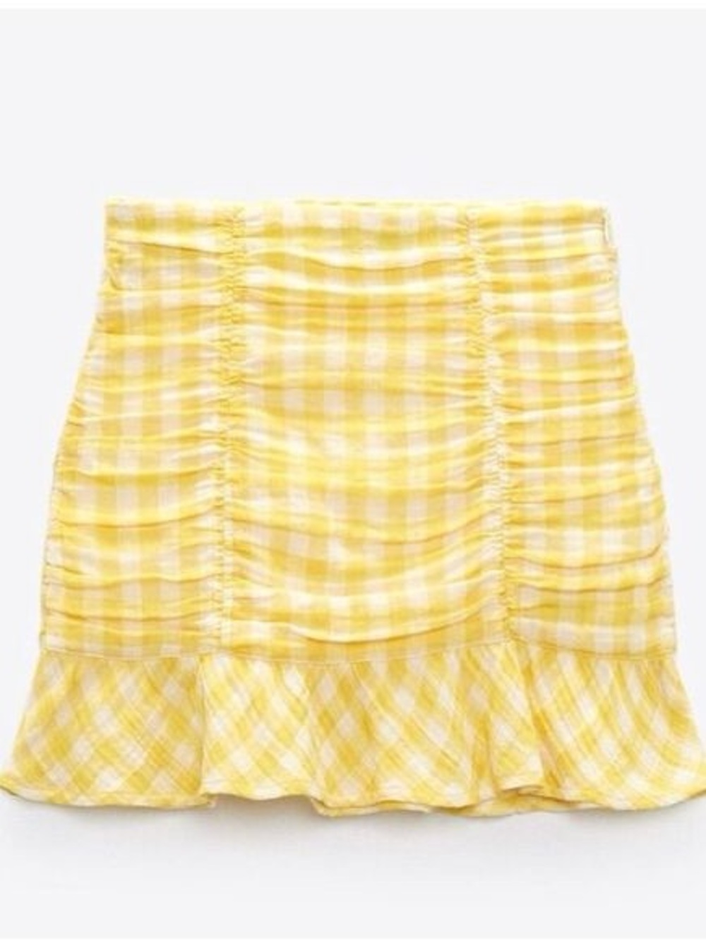 NWOT Zara Yellow Gingham Ruched Mini Skirt